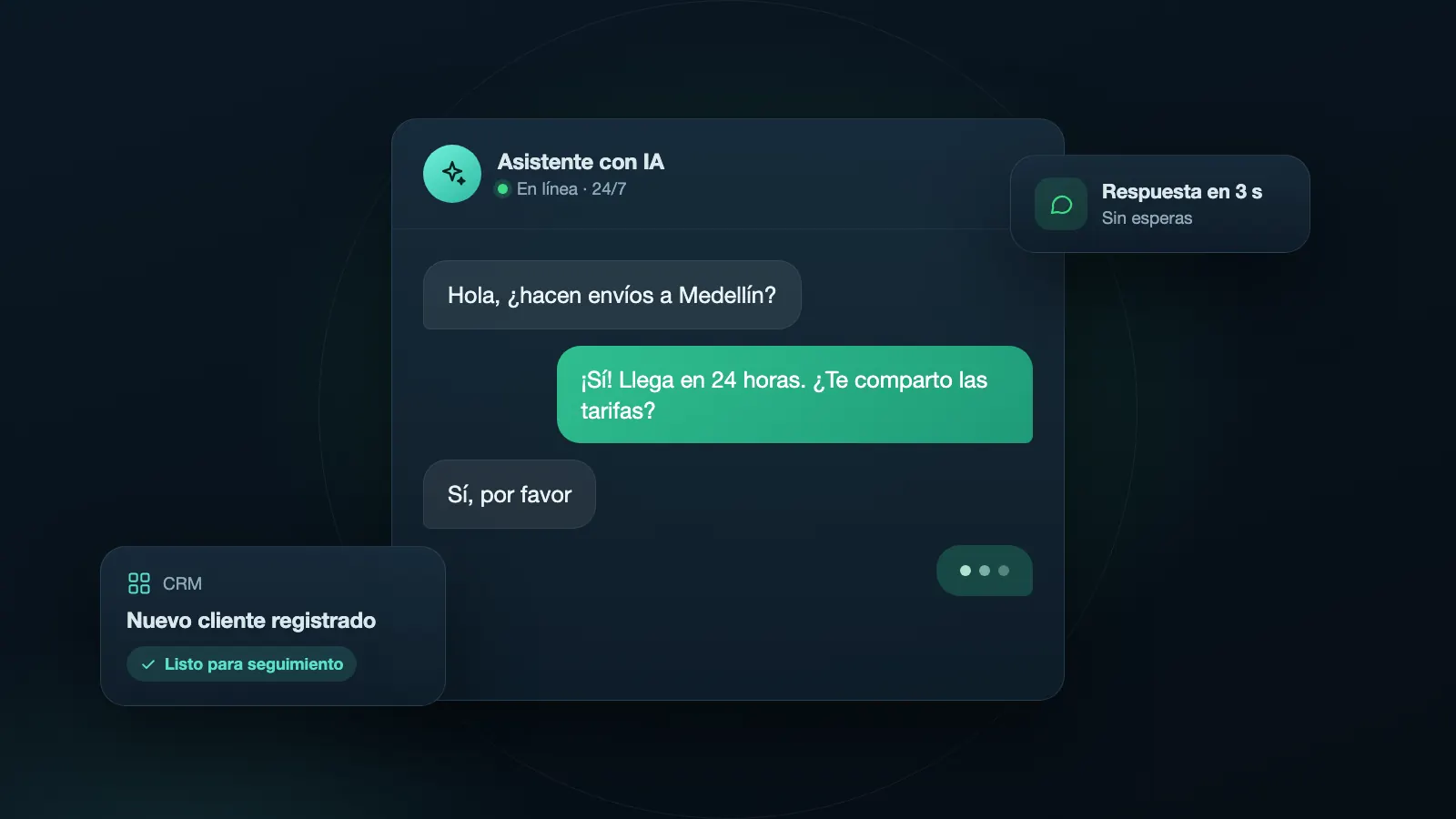 Illustration: conversation with an AI assistant and a new customer registered in the CRM